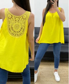 OVERSIZE TOP FLUIDE DOS BRODERIE PE1100 JAUNE