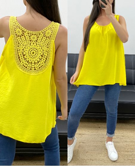 OVERSIZE TOP FLUIDE DOS BRODERIE PE1100 JAUNE