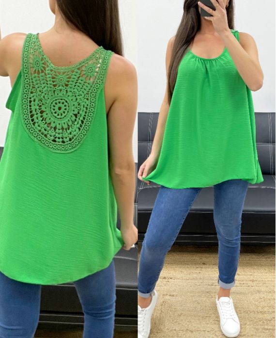 OVERSIZE TOP FLUIDE DOS BRODERIE PE1100 VERT