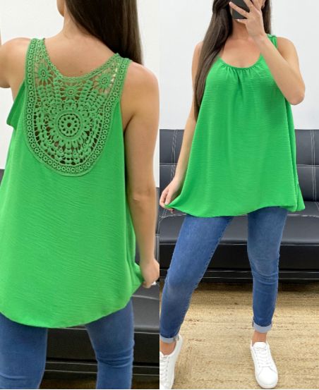 OVERSIZE TOP FLUIDE DOS BRODERIE PE1100 VERT