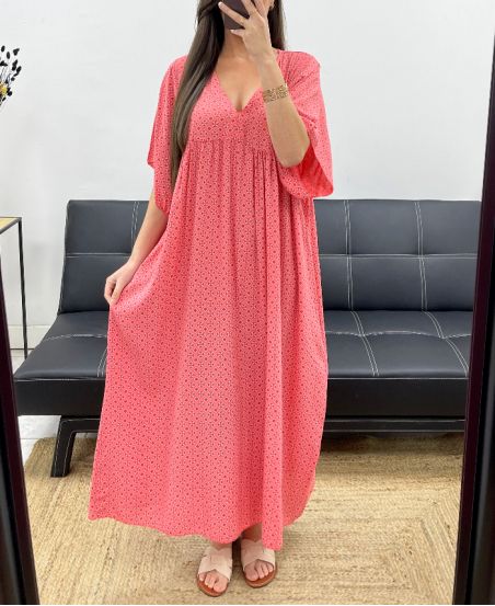 MAXIKLEID MIT FLIESSENDEM PRINT PE1264 CORAL