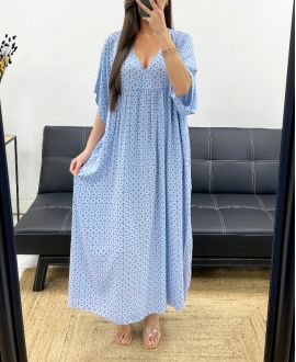 LUŹNA SUKIENKA MAXI Z NADRUKIEM SS1264 BŁĘKITNA