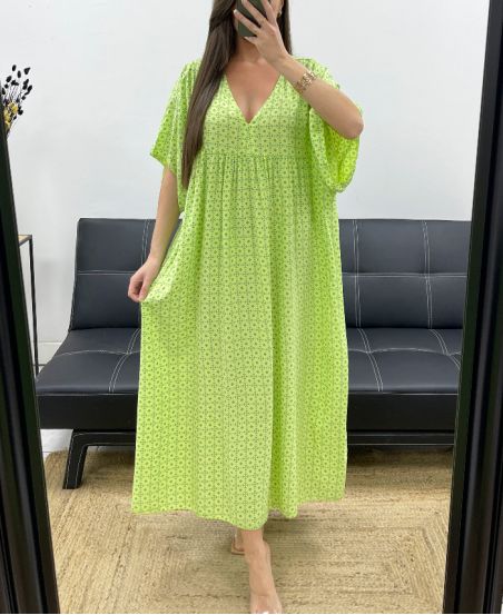 FLIESSENDES MAXIKLEID MIT PRINT PE1264 LIMETTENGRÜN