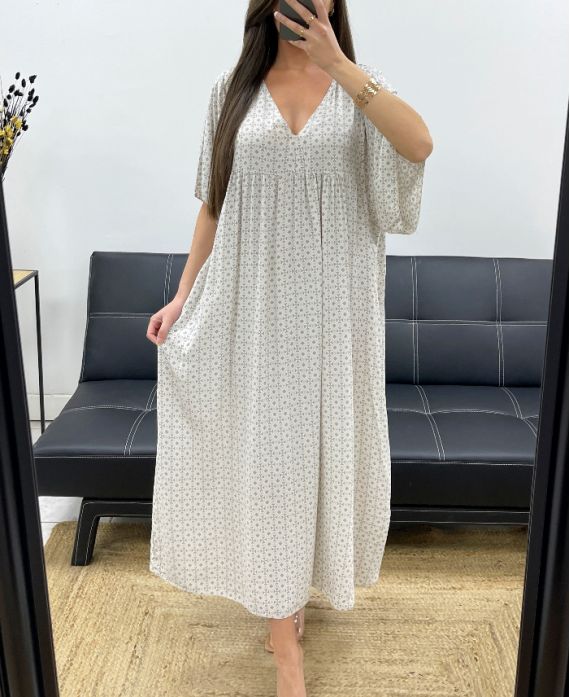 LUŹNA SUKIENKA MAXI Z NADRUKIEM PE1264 BEŻOWA