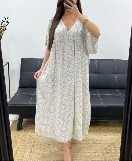 MAXIKLEID MIT FLIESSENDEM PRINT PE1264 BEIGE