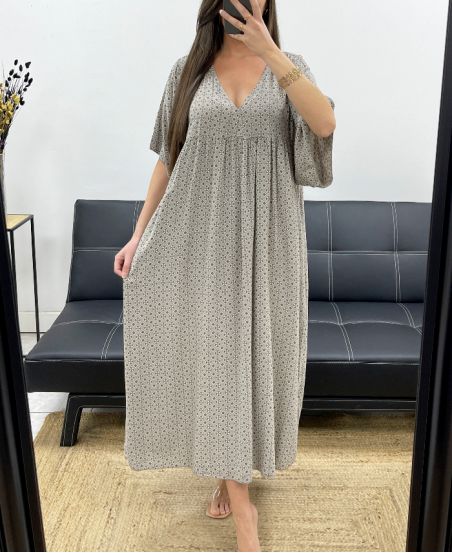 MAXIKLEID MIT FLIESSENDEM PRINT PE1264 TAUPE