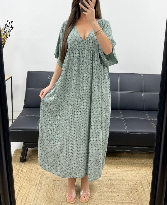 ZWIEWNA SUKIENKA MAXI Z NADRUKIEM PE1264 KHAKI