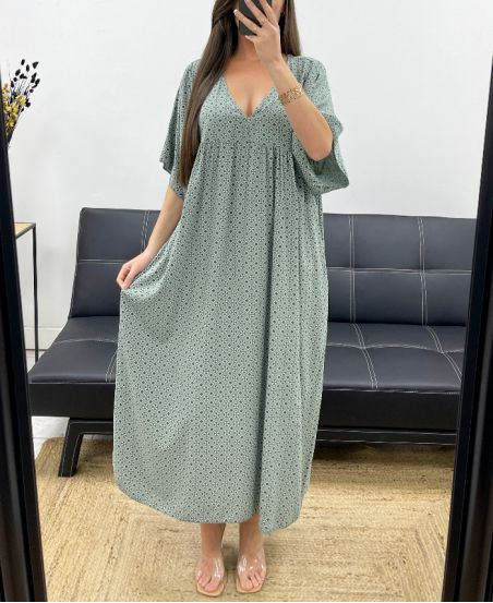 ROBE LONGUE IMPRIMEE FLUIDE PE1264 KAKI