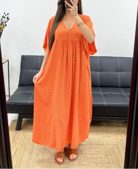 MAXIKLEID MIT FLIESSENDEM PRINT SS1264 ORANGE