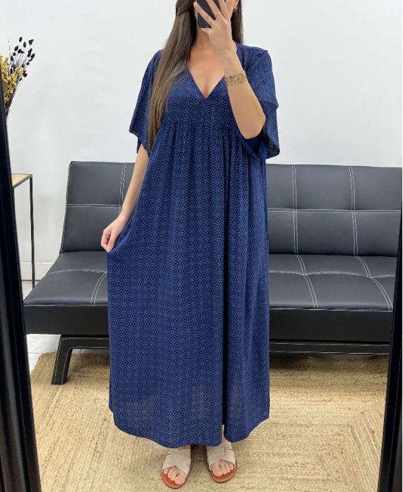 MAXIKLEID MIT FLIESSENDEM PRINT SS1264 MARINEBLAU