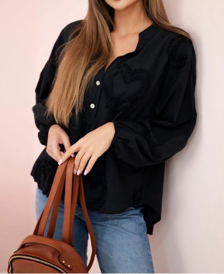 TUNICA IN COTONE CUORE PE1335 NERO