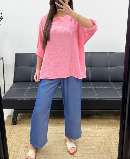 PE1254 TOP IN GARZA DI COTONE ROSA
