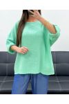 PE1254 BAWEŁNIANY TOP Z GAZY PASTELOWY ZIELONY