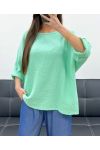 PE1254 BAWEŁNIANY TOP Z GAZY PASTELOWY ZIELONY
