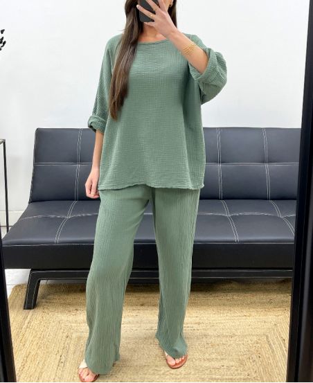 PE1254 TOP IN GARZA DI COTONE KAKI