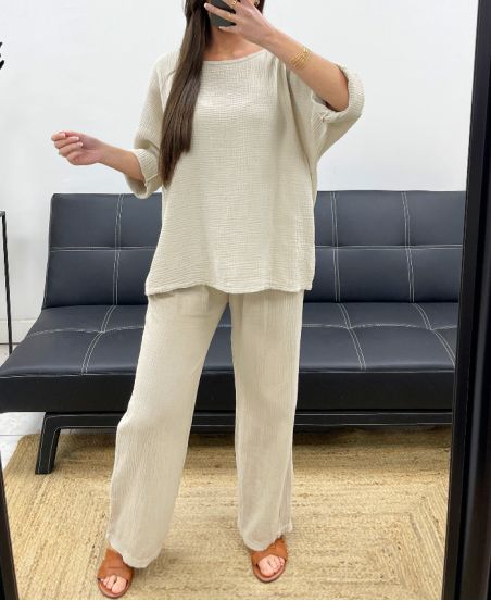 PE1254 TOP IN GARZA DI COTONE BEIGE