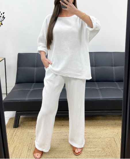 PE1254 TOP IN GARZA DI COTONE BIANCO