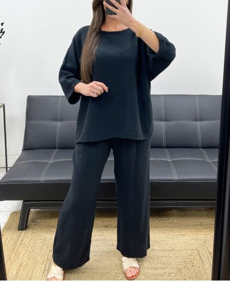 PE1254 TOP NERO IN GARZA DI COTONE