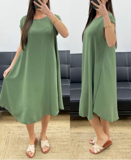 ROZKLOSZOWANA SUKIENKA MIDI PE1232 KHAKI