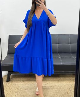 ROBE AMPLE COL V PE1239 BLEU ROYAL