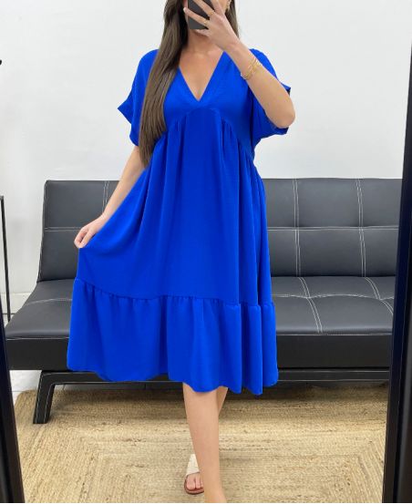 ROBE AMPLE COL V PE1239 BLEU ROYAL
