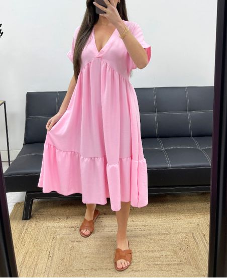 ROBE AMPLE COL V PE1239 ROSE