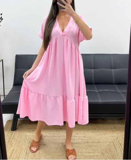 ABITO AMPIO CON SCOLLO A V SS1239 ROSA
