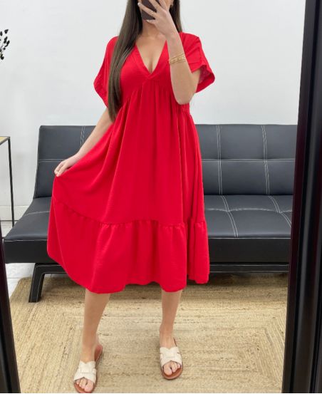 ABITO AMPIO CON SCOLLO A V SS1239 ROSSO
