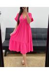 ABITO AMPIO CON SCOLLO A V SS1239 FUCSIA