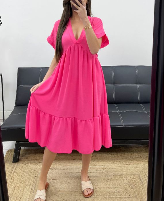 ABITO AMPIO CON SCOLLO A V SS1239 FUCSIA