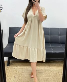 ABITO AMPIO CON SCOLLO A V SS1239 BEIGE