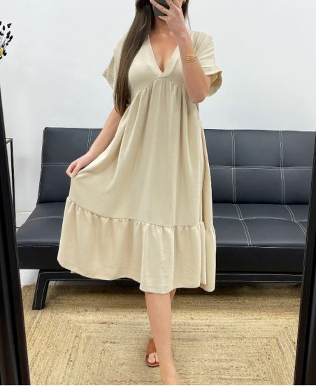 ABITO AMPIO CON SCOLLO A V SS1239 BEIGE
