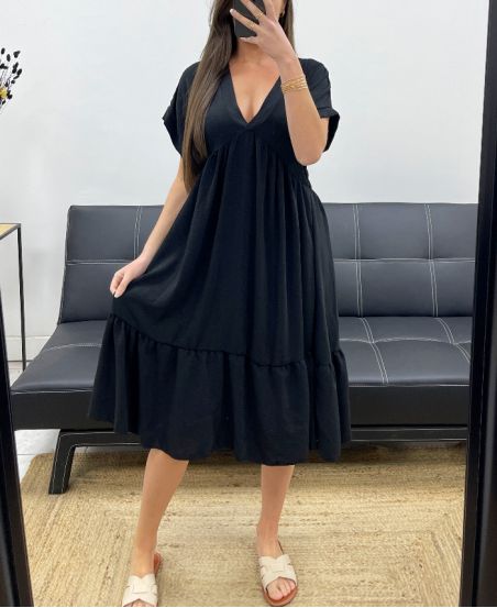 ROBE AMPLE COL V PE1239 NOIR