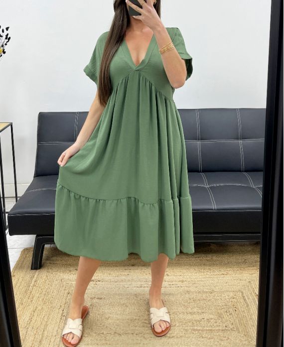 ABITO AMPIO CON SCOLLO A V SS1239 KHAKI