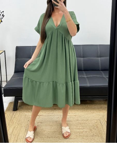 ABITO AMPIO CON SCOLLO A V SS1239 KHAKI