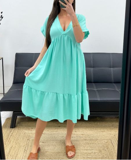 LOCKERES KLEID MIT V-AUSSCHNITT SS1239 PASTELLGRÜN