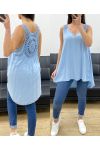 TOP AMPLE LONG DOS CROCHET PE900 BLEU CIEL