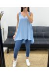 TOP AMPLE LONG DOS CROCHET PE900 BLEU CIEL