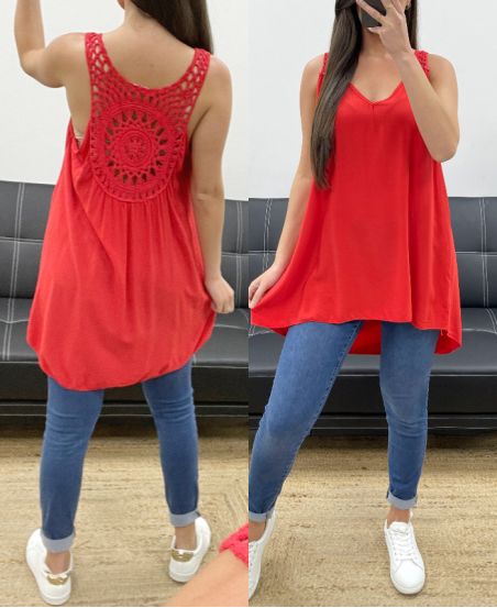 TOP AMPLE LONG DOS CROCHET PE900 ROUGE