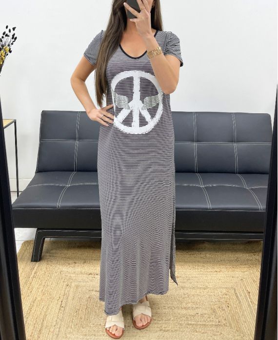 CZARNA DŁUGA SUKIENKA PEACE N LOVE 1273