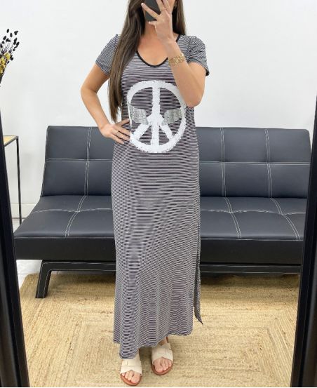 CZARNA DŁUGA SUKIENKA PEACE N LOVE 1273