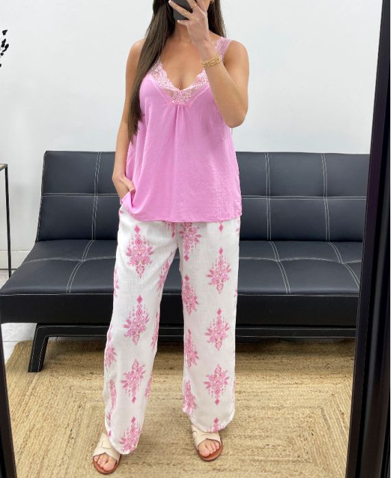 PANTALONE STAMPATO PE1374 ROSA