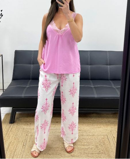 PANTALONE STAMPATO PE1374 ROSA