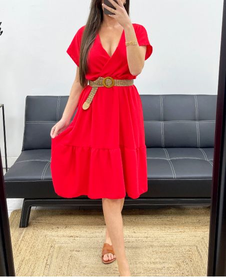 Kleid mit V-Ausschnitt SS1240 RED