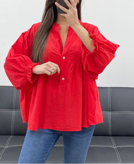 PE1330 BLUSE AUS BAUMWOLL-MUSSELIN ROT