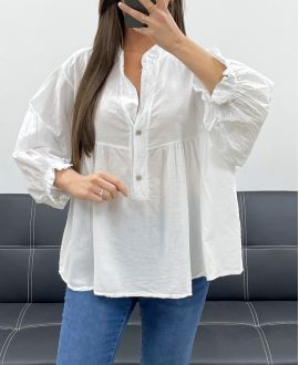 PE1330 WEISSE BLUSE AUS BAUMWOLL-MUSSELIN