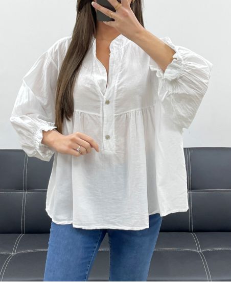 PE1330 WEISSE BLUSE AUS BAUMWOLL-MUSSELIN