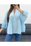 PE1330 BLUSE AUS BAUMWOLL-MUSSELIN HIMMELBLAU