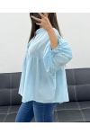 PE1330 BLUSE AUS BAUMWOLL-MUSSELIN HIMMELBLAU