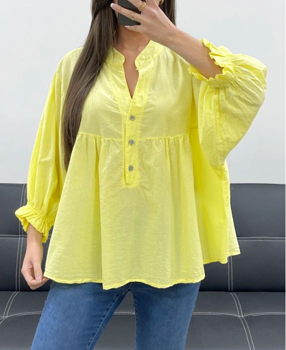 PE1330 BLUSE AUS BAUMWOLL-MUSSELIN GELB